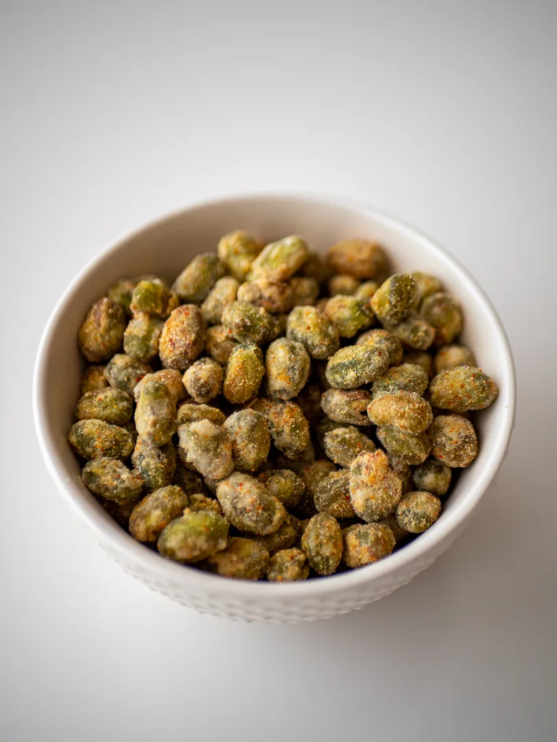 Recette de snack edamame croquants au wasabi